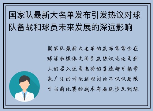 国家队最新大名单发布引发热议对球队备战和球员未来发展的深远影响 国家队最新大名单发布引发热议对球队备战和球员未来发展的深远影响