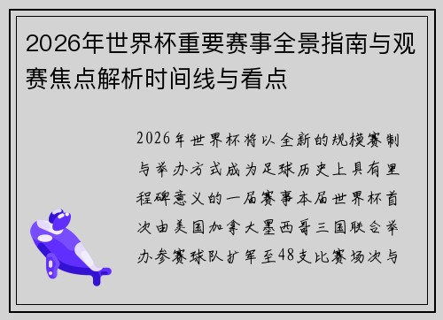 2026年世界杯重要赛事全景指南与观赛焦点解析时间线与看点 2026年世界杯重要赛事全景指南与观赛焦点解析时间线与看点